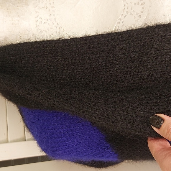 1980's Vintage oversized Sweater Coat Blue, Black & Gray, Amazing Piece, Mohair - Picture 10 of 16